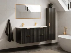 Hangmeubel Voor Badkamer Met Strepen Met Inbouwwastafel - Zwart - 120 Cm - Zevara-Vente-unique Online