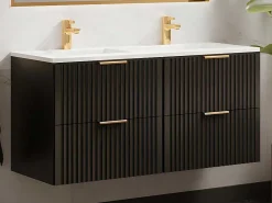 Hangmeubel Voor Badkamer Met Strepen Met Inbouwwastafel - Zwart - 120 Cm - Zevara-Vente-unique Online