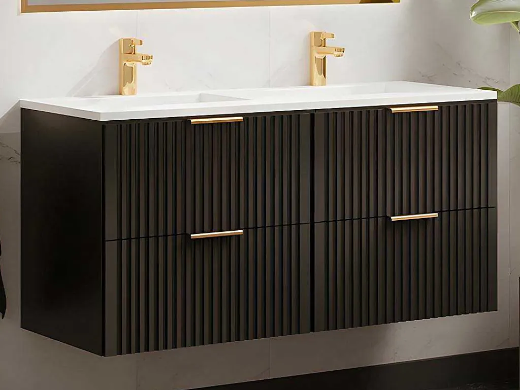 Hangmeubel Voor Badkamer Met Strepen Met Inbouwwastafel - Zwart - 120 Cm - Zevara-Vente-unique Online