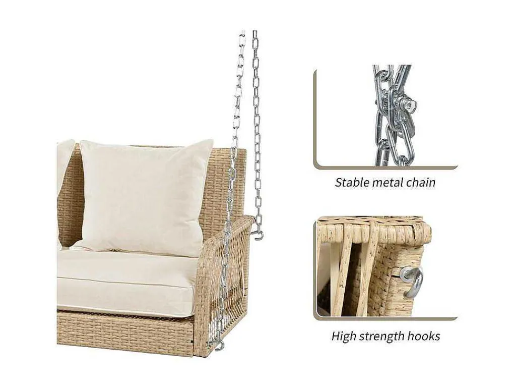 Hangstoel In Geweven Hars - Tuinschommel - 2 Plaatsen - Met Kussens - Beige-ModernLuxe Best