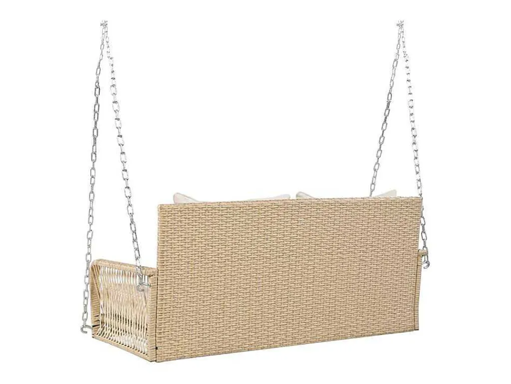 Hangstoel In Geweven Hars - Tuinschommel - 2 Plaatsen - Met Kussens - Beige-ModernLuxe Best