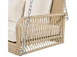 Hangstoel In Geweven Hars - Tuinschommel - 2 Plaatsen - Met Kussens - Beige-ModernLuxe Best
