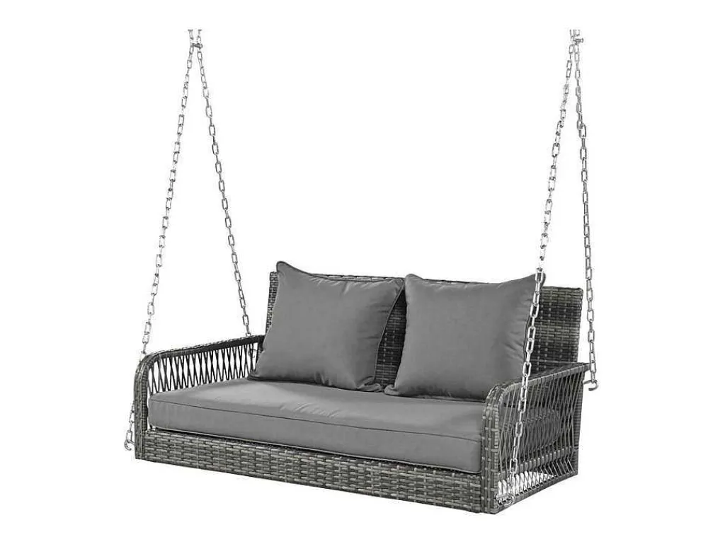 Hangstoel In Geweven Hars - Tuinschommel - 2 Plaatsen - Met Kussens - Grijs-ModernLuxe Sale