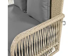 Hangstoel In Geweven Hars - Tuinschommel - 2 Plaatsen - Met Kussens - Beige & Grijs-ModernLuxe New