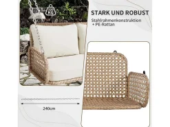 Hangstoel Van 240 Cm In Pe Rotan - 2 Plaatsen - Inclusief Kussens - Beige-Vente-unique New