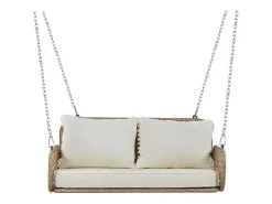 Hangstoel Van 240 Cm In Pe Rotan - 2 Plaatsen - Inclusief Kussens - Beige-Vente-unique New