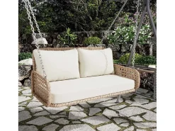 Hangstoel Van 240 Cm In Pe Rotan - 2 Plaatsen - Inclusief Kussens - Beige-Vente-unique New