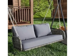 Hangstoel Van 240 Cm In Pe Rotan - 2 Plaatsen - Inclusief Kussens - Grijs-Vente-unique Best
