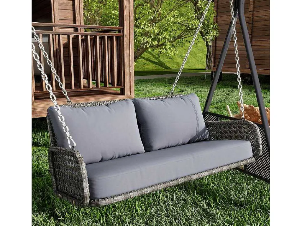 Hangstoel Van 240 Cm In Pe Rotan - 2 Plaatsen - Inclusief Kussens - Grijs-Vente-unique Best