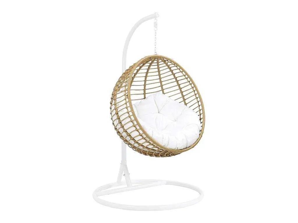 Hangstoel Van Gevlochten Hars - Beige Met Wit Kussen - Bontoc-MYLIA Sale