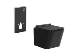 Hangtoilet Pakket In Mat Zwart Met Decoratieve Inbouwreservoir - Clemona-Vente-unique New