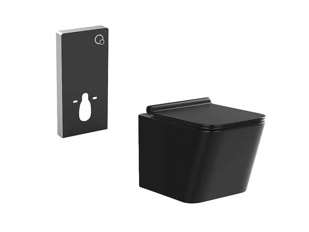 Hangtoilet Pakket In Mat Zwart Met Decoratieve Inbouwreservoir - Clemona-Vente-unique New