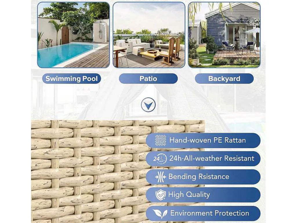 Hemel Tuinbed 2 Tot 4 Plaatsen - Beige Rotan En Grijs Deurgordijn - Inclusief Kussens - Voor Buiten-Vente-unique Best