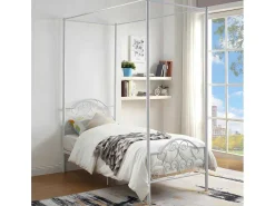 Hemelbed Leyna 90 X 190 Cm - Metaal - Wit-Vente-unique Hot