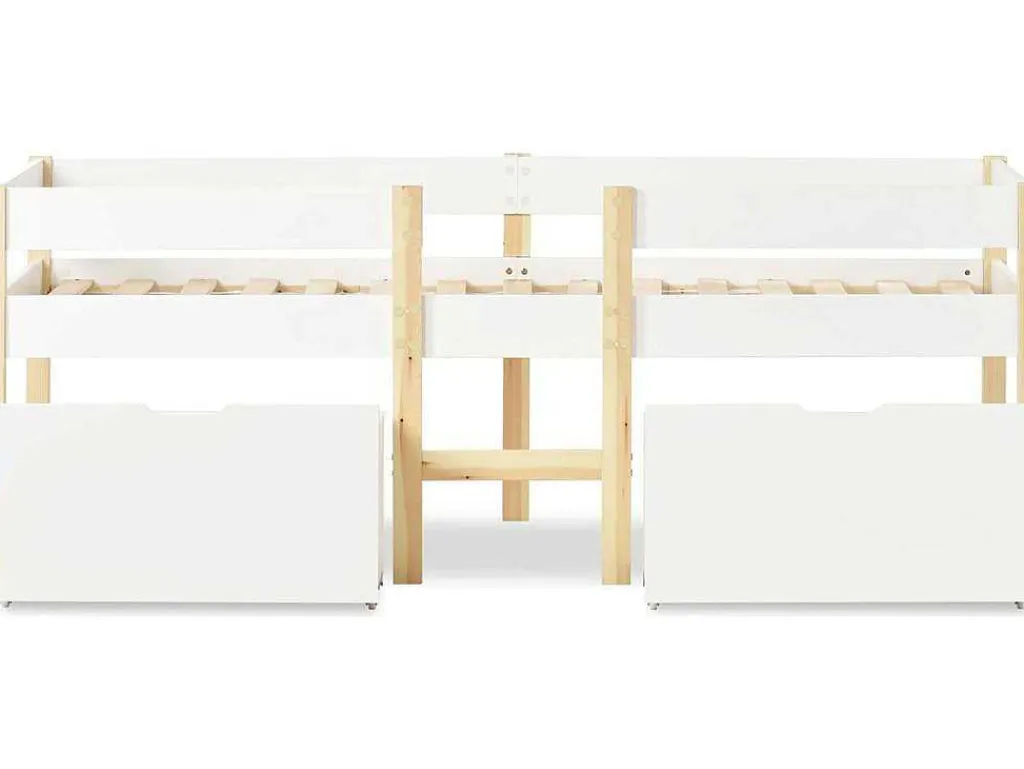 Hochbett Aus Massivem Kiefernholz Mit Schubladen 90 X 200 Cm Weis-ModernLuxe New