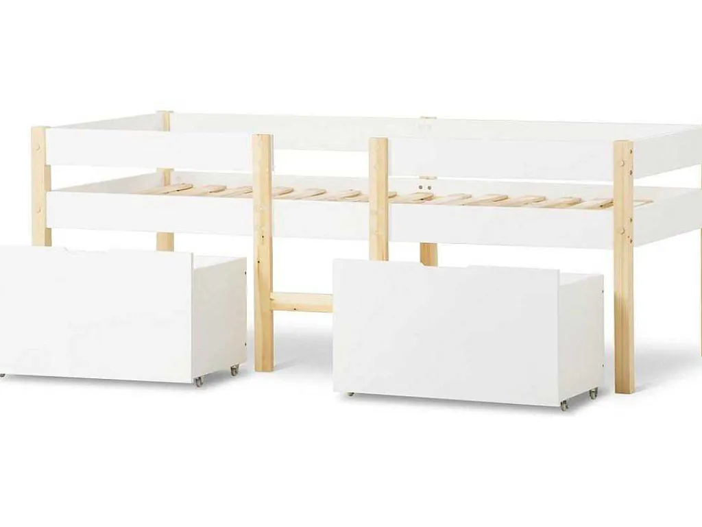Hochbett Aus Massivem Kiefernholz Mit Schubladen 90 X 200 Cm Weis-ModernLuxe New