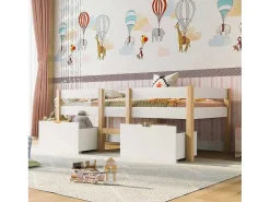 Hochbett Aus Massivem Kiefernholz Mit Schubladen 90 X 200 Cm Weis-ModernLuxe New