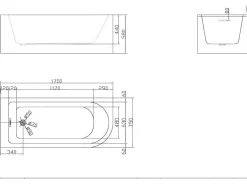 Hoekbad - 240L - 170 X 75 X 58 Cm - Rechtse Hoek - Anika-Shower & Design Discount