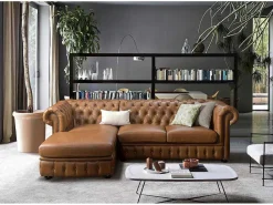 Hoekbank Chesterfield Brenton 100% Buffelleer - Hoek Links - Vintage Caramel-LINEA SOFA Best