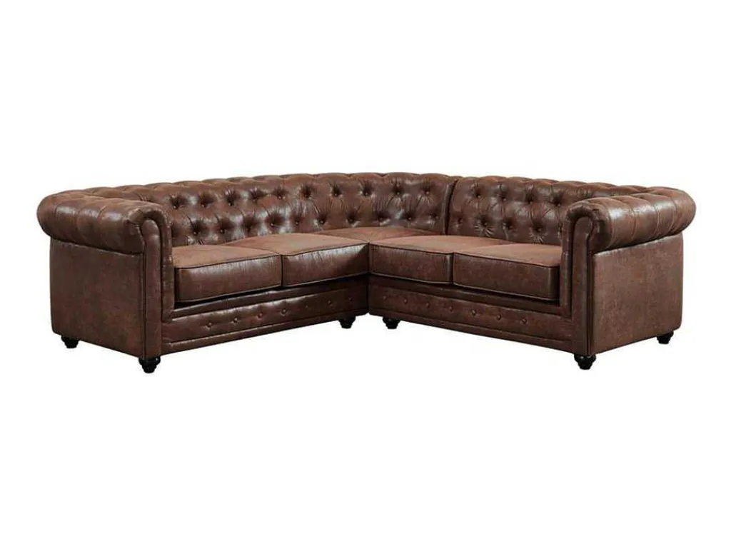 Hoekbank Chesterfield Van Microvezel Met Verouderde Look-Vente-unique