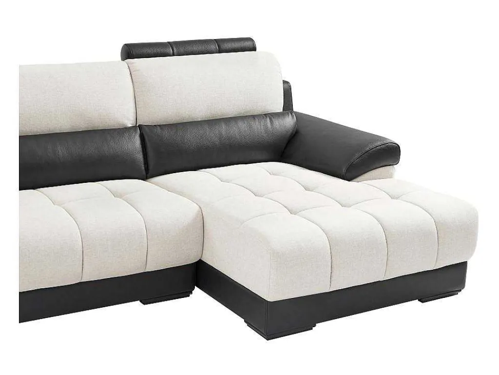 Hoekbank In Zwart En Creme Stof En Leer - Hoek Rechts - Aragon-LINEA SOFA Clearance