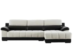 Hoekbank In Zwart En Creme Stof En Leer - Hoek Rechts - Aragon-LINEA SOFA Clearance