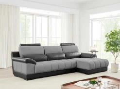 Hoekbank In Zwart En Grijze Stof En Leer - Hoek Rechts - Aragon-LINEA SOFA Best
