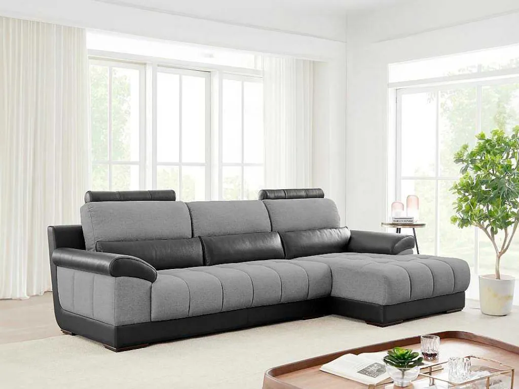 Hoekbank In Zwart En Grijze Stof En Leer - Hoek Rechts - Aragon-LINEA SOFA Best