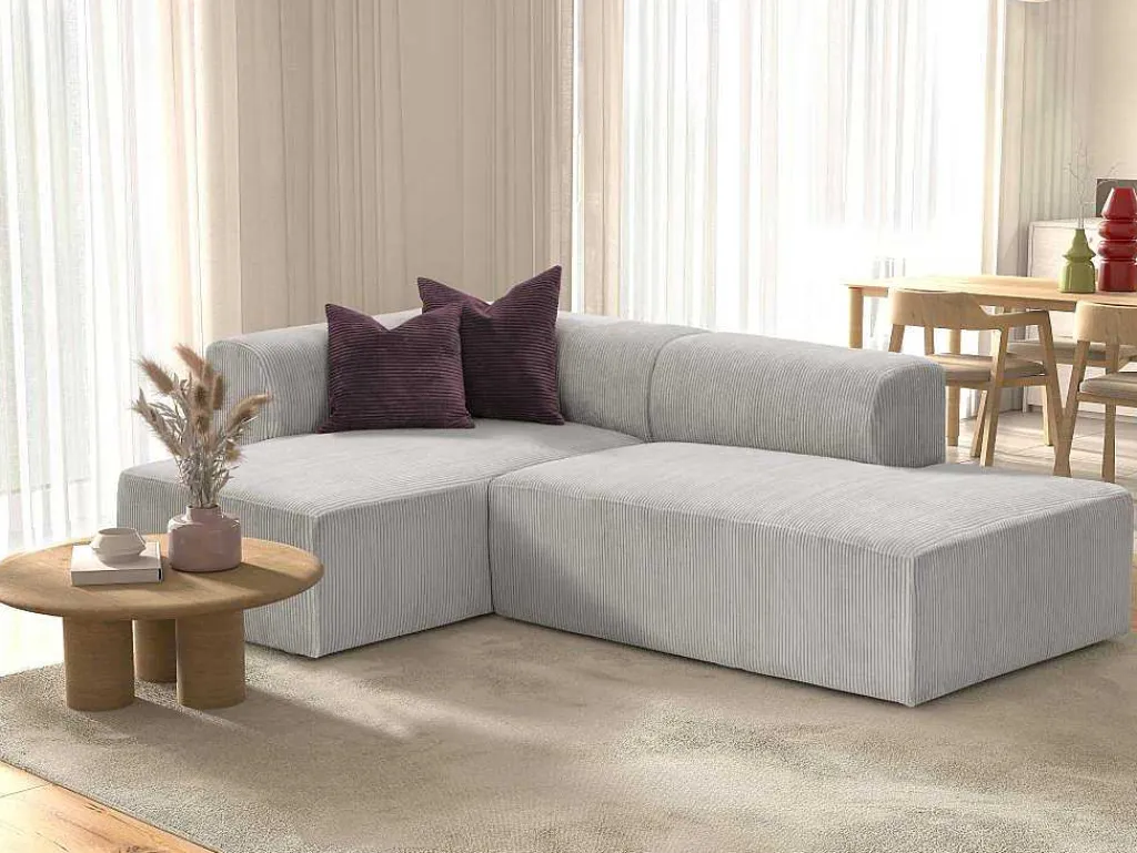 Hoekbank Met Hoek Links Van Grijs Ribfluweel Janao-Vente-unique New