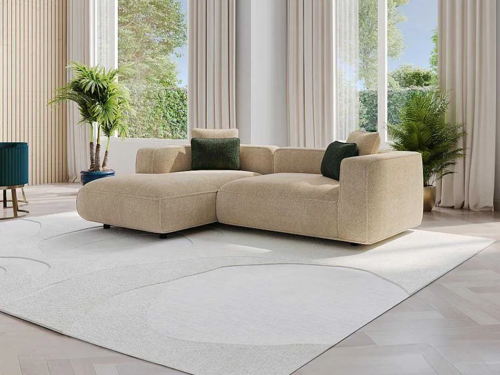 Hoekbank Met Hoek Links Van Beige Velours Met Textuur Talmine-Vente-unique Outlet