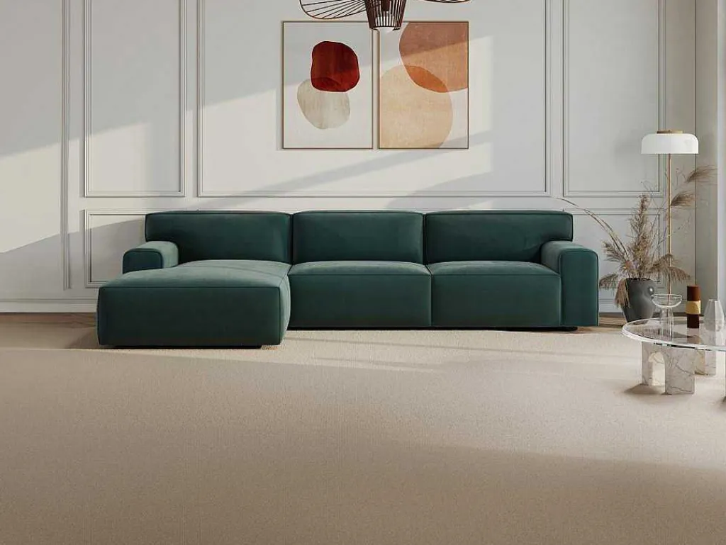 Hoekbank Met Hoek Links Van Blauw Velours Otrano-Vente-unique Clearance
