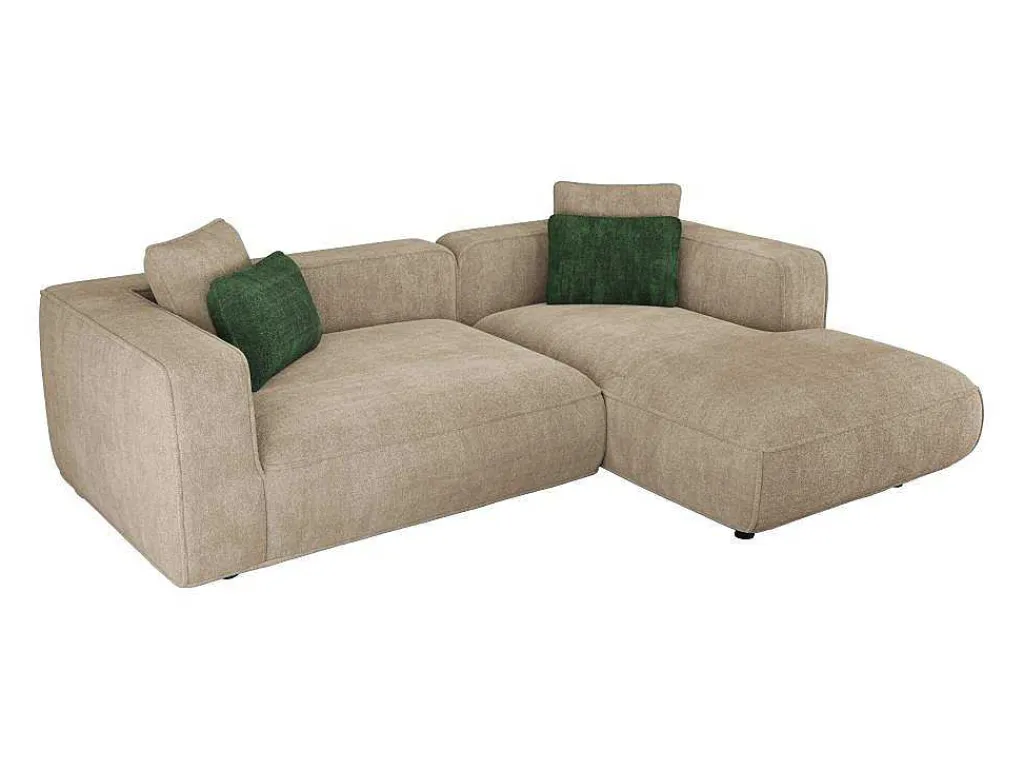 Hoekbank Met Hoek Rechts Van Beige Velours Met Textuur Talmine-Vente-unique