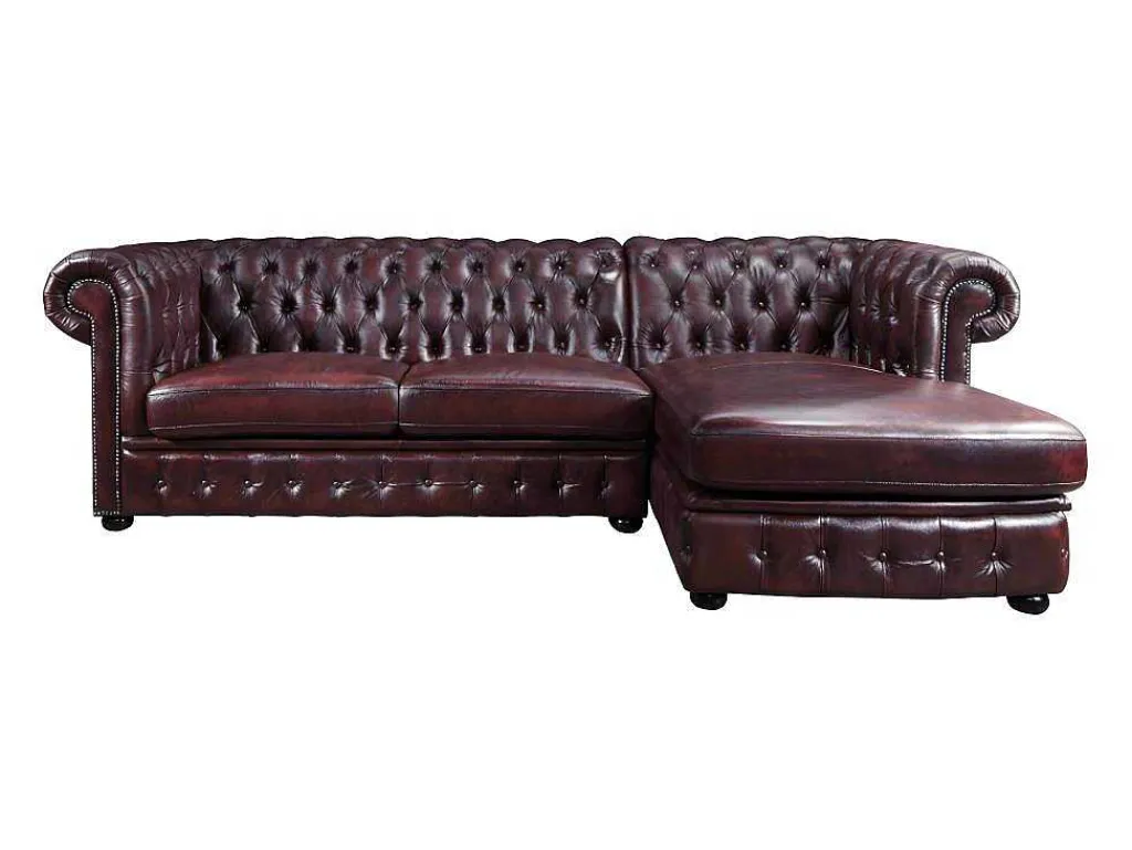 Hoekbank Van 100% Buffelleer Chesterfield Brenton - Kersenrood - Hoek Rechts-LINEA SOFA Sale
