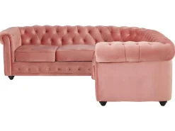 Hoekbank Van Fluweel Chesterfield - Pastel Roze-Vente-unique New