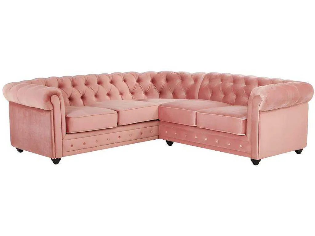 Hoekbank Van Fluweel Chesterfield - Pastel Roze-Vente-unique New