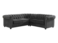 Hoekbank Van Fluweel Chesterfield - Antraciet-Vente-unique Best