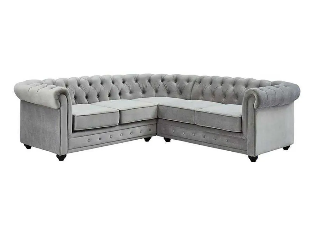 Hoekbank Van Fluweel Chesterfield - Zilvergrijs-Vente-unique Hot