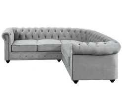 Hoekbank Van Fluweel Chesterfield - Zilvergrijs-Vente-unique Hot