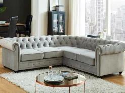Hoekbank Van Fluweel Chesterfield - Zilvergrijs-Vente-unique Hot