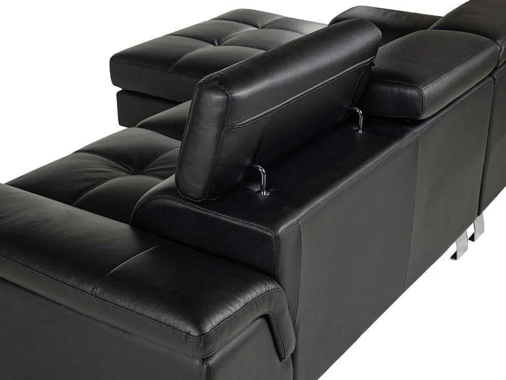 Hoekbank Van Leer Mishima - Zwart - Hoek Links-Vente-unique Clearance