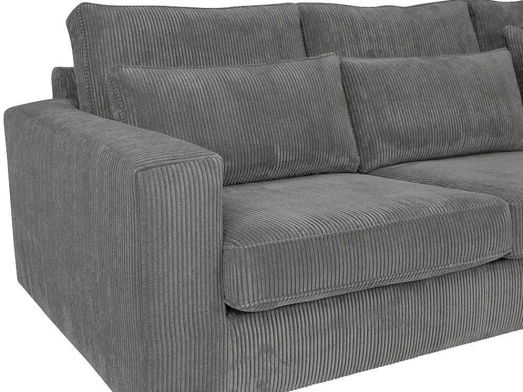 Hoekbank Van Ribfluweel Mondovi - Grijs - Hoek Rechts-Vente-unique Sale