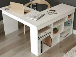 Hoekbureau Met Opbergruimte - Kleur: Wit - Lileul-Vente-unique