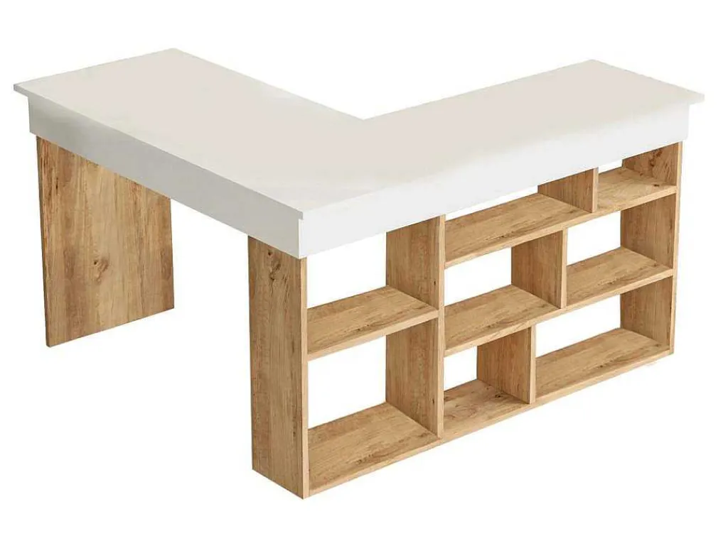 Hoekbureau Met Opbergruimte - Wit En Naturel - Lileul-Vente-unique Sale