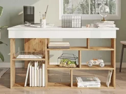 Hoekbureau Met Opbergruimte - Wit En Naturel - Lileul-Vente-unique Sale