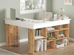Hoekbureau Met Opbergruimte - Wit En Naturel - Lileul-Vente-unique Sale