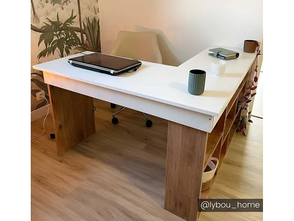 Hoekbureau Met Opbergruimte - Wit En Naturel - Lileul-Vente-unique Sale