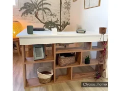 Hoekbureau Met Opbergruimte - Wit En Naturel - Lileul-Vente-unique Sale