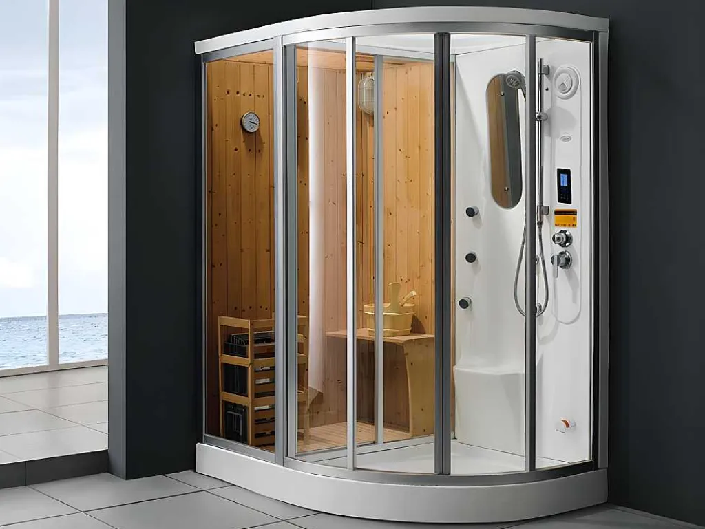 Hoekdouchecabine Balneo-Hamam-Sauna Haumea - L157Xd110Xh215Cm Linkerhoek-Shower & Design Sale