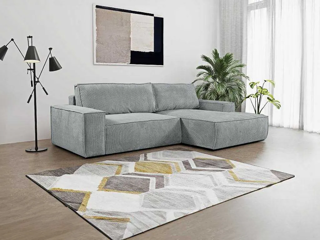 Hoekslaapbank Amelia Van Pascal Morabito - Ribfluweel - Lichtgrijs - Hoek Rechts-Vente-unique Clearance