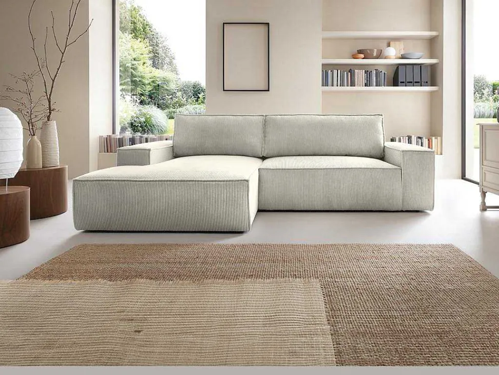 Hoekslaapbank Amelia Van Pascal Morabito - Ribfluweel - Beige - Hoek Links-Vente-unique Outlet